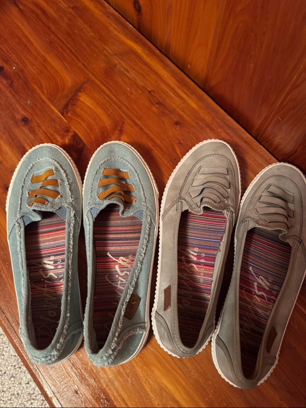 Blowfish light blue slip-on casual shoes with tan accents